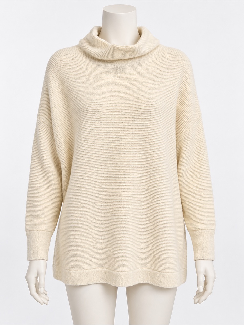 Free People Ivory Cowl Neck Ribbed Sweater